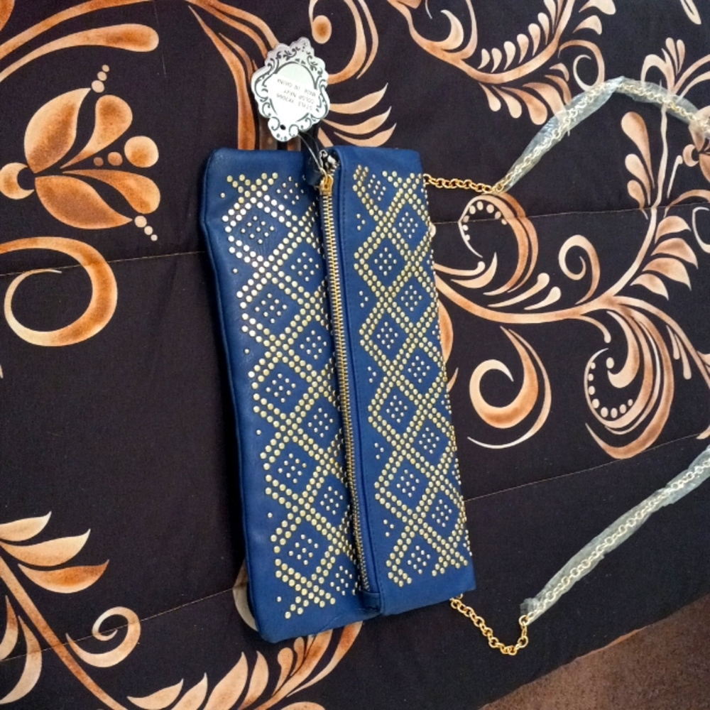 Blue and gold clutch purse